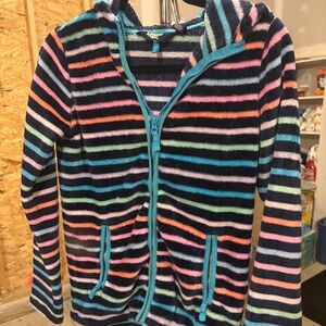 Lands End Girls Softest Fleece Hoodie - Colorful Stripes - XL 14/16 - $10